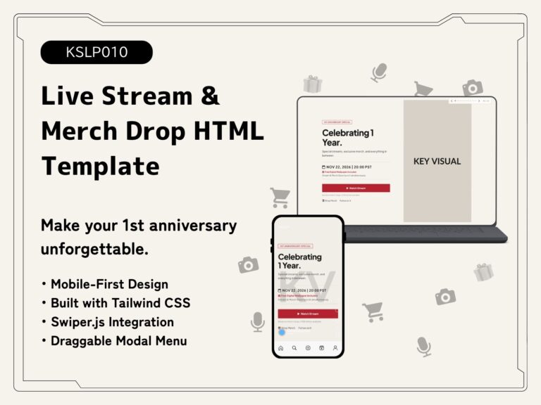 KSLP010 | Live Stream & Merch Drop Landing Page Template