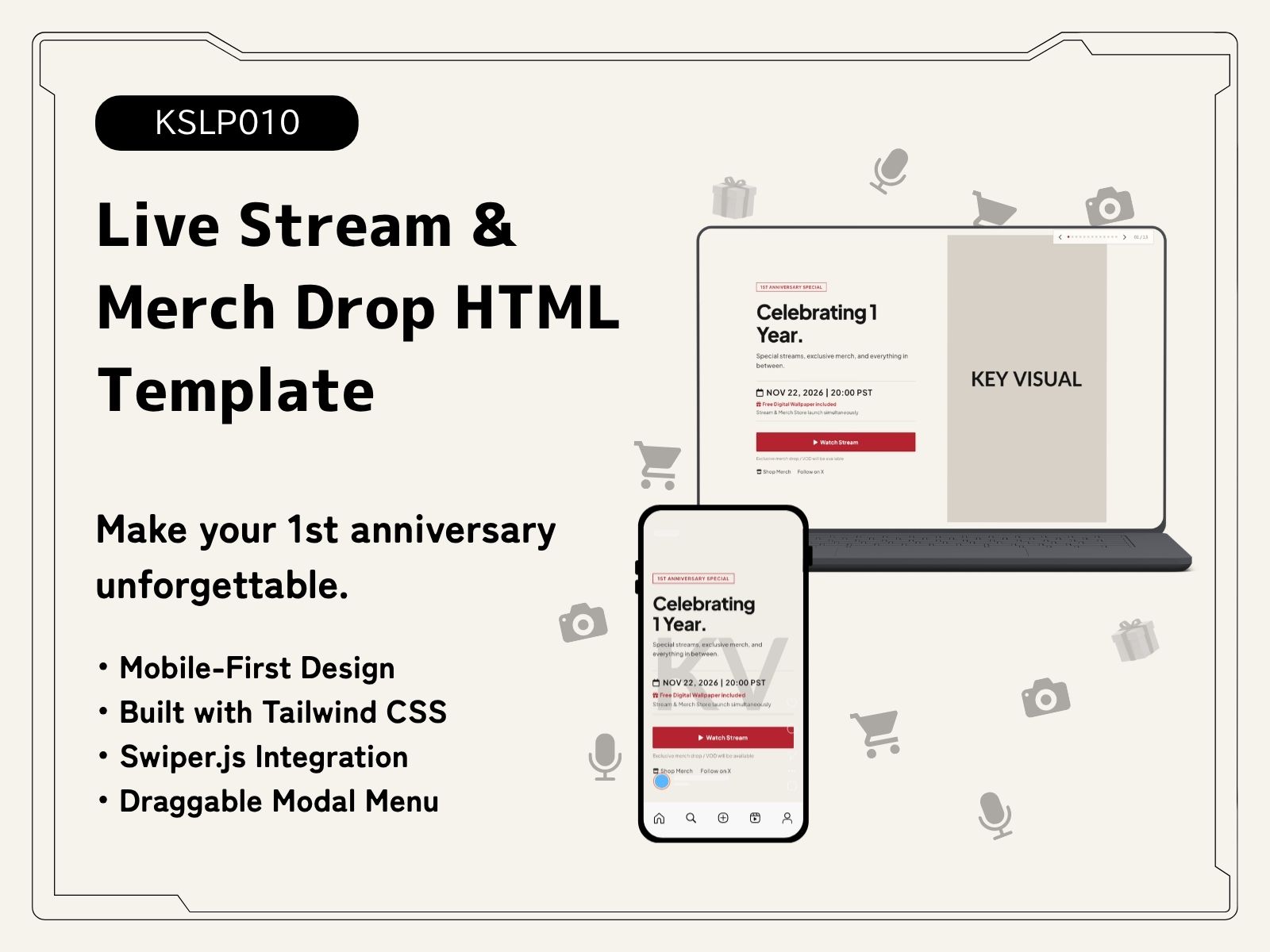 KSLP010 | Live Stream & Merch Drop Landing Page Template