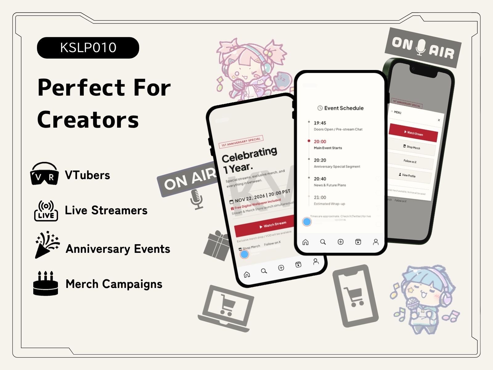 KSLP010 | Live Stream & Merch Drop Landing Page Template