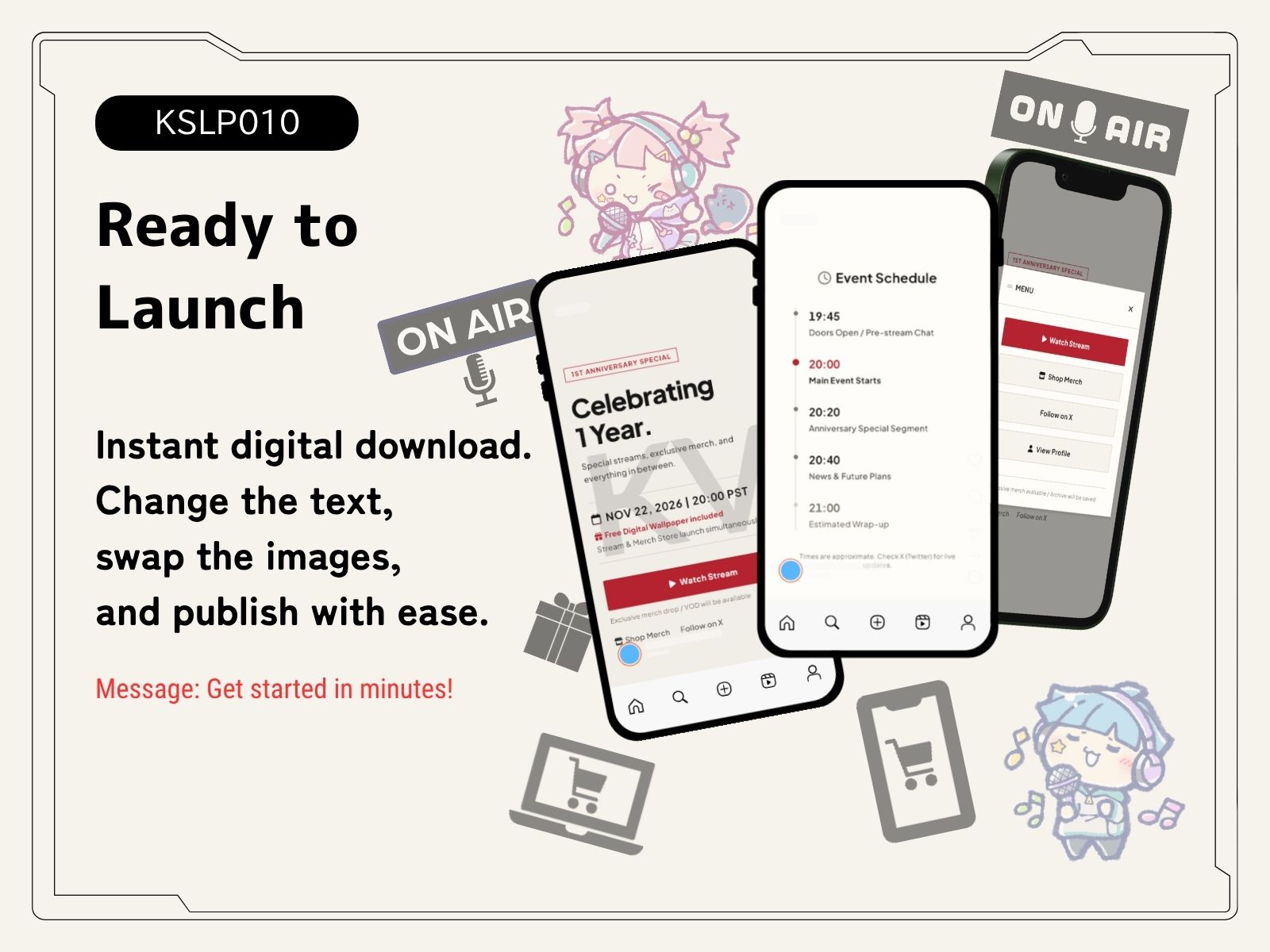 KSLP010 | Live Stream & Merch Drop Landing Page Template