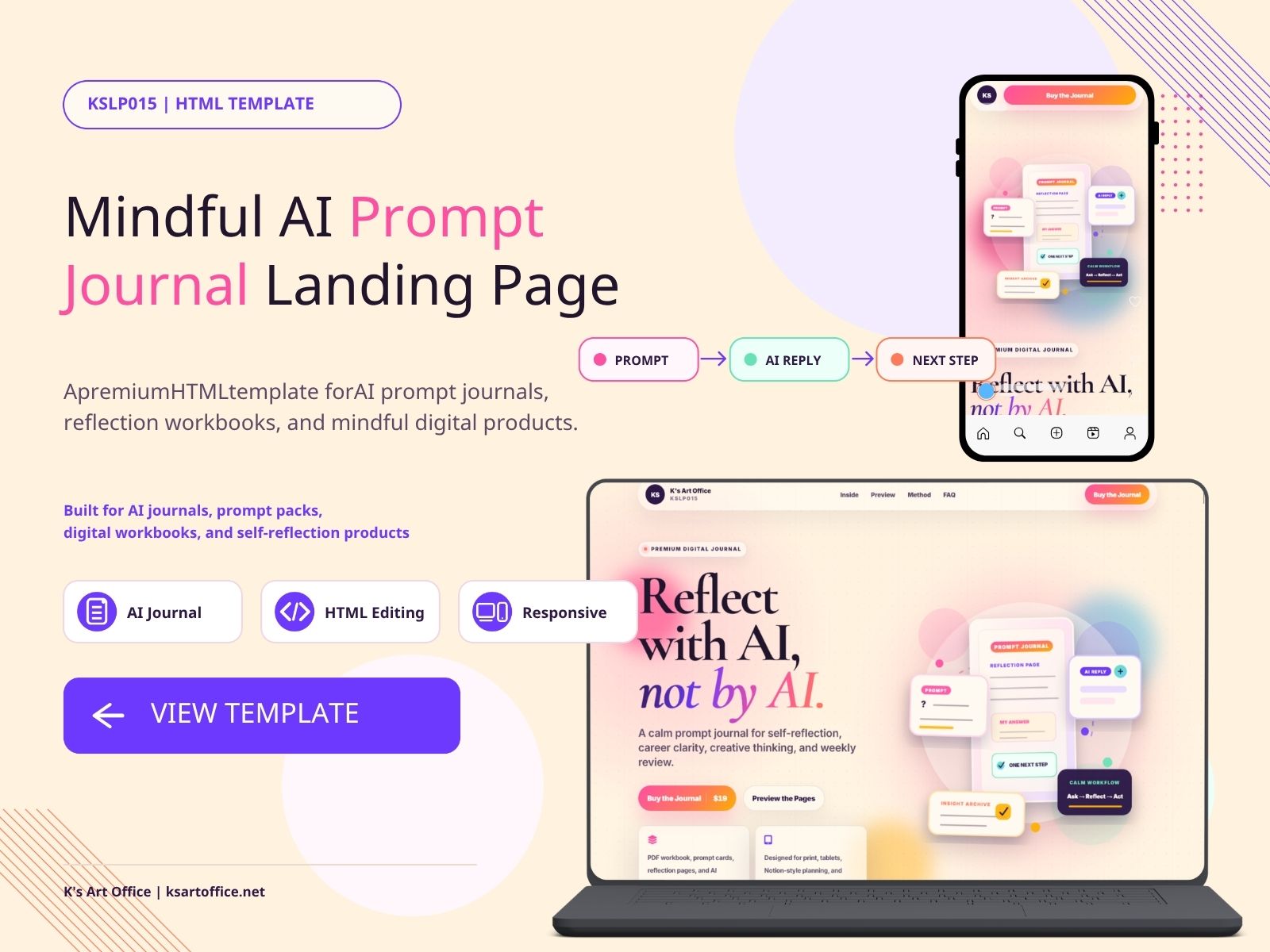 KSLP015 | Mindful AI Prompt Journal Landing Page Template