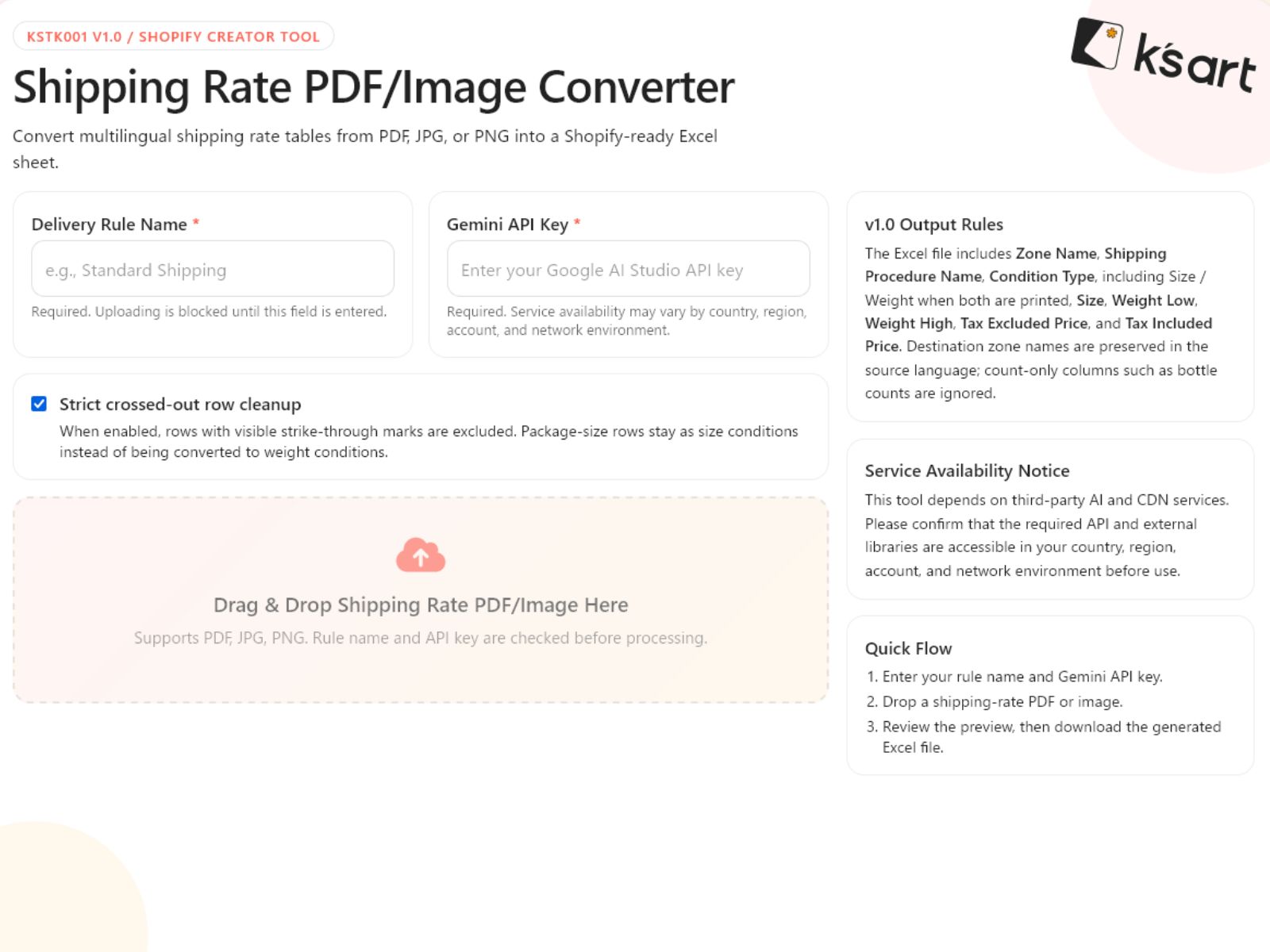 KSTK001 | Shipping Rate PDF/Image Converter for Shopify